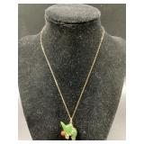 GOLD FILLED NECKLACE WITH STERLING & JADE ELEPHANT