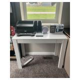 DESK WITH ORGANIZER, THERAPY LAMP, CAN