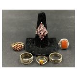 LOT OF 6 STERLING SILVER RINGS - 23.39 GRAMS