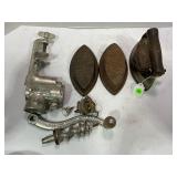 LOT OF 3 ASBESTOS SAD IRONS WITH HANDLE & MEAT