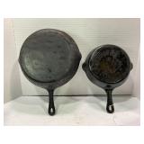 LOT OF 2 UNMARKED CAST IRON SKILLETS - 7 1/2" & 9