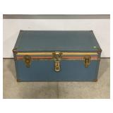 FLAT TOP STEAMER TRUNK WITH CONTENTS -GARMET BAGS,