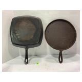 LOT OF 2 UNMARKED CAST IRON SKILLETS & GRIDDLES -
