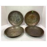 LOT OF 4 EMBOSSED PIE PANS -BLUE BIRD, NEW ENGLAND