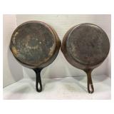 LOT OF 2 UNMARKED #8 CAST IRON SKILLETS - 10"
