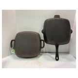 LOT OF 2 UNMARKED CAST IRON SQUARE SKILLETS - 9