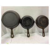 LOT OF 3 CAST IRON SKILLETS - 8" WITH HEAT RING &