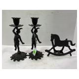MATCHING SET OF CAST IRON CANDLE HOLDERS & CAST