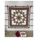 HAND STITCHED QUILT WITH MATCHING PILLOW SHAMS &