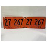 1952 ILLINOIS PAIR OF MATCHING LICENSE PLATES