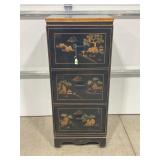 BLACK LACQUER CHINOISERIE 3 DRAWER FILE CABINET -