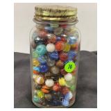 ATLAS 1 QT. MASON JAR FULL OF VINTAGE MARBLES