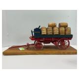 VINTAGE WOODEN BEER BARREL WAGON ON STAND -