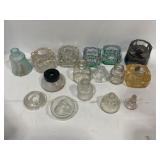 LARGE LOT OF INK WELLS, PARTYLITE HOLDERS, GLASS