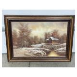OUTDOOR SCENE OIL ON CANVAS BARN ARTIST SIGNED
