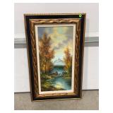 OUTDOOR SCENE WITH COTTAGE OIL ON CANVAS ARTIST