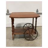 ANTIQUE ROLL AROUND DOUBLE DROP LEAF TEA CART -