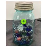 BLUE BALL JAR WITH SHOOTER GLASS MARBLES