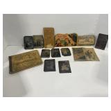 WHITE OWL CIGAR BOX WITH TIN TYPE PHOTOS, NEEDLE