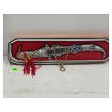 ORNATE 12" FIXED BLADE KNIFE WITH SHEATH - NEW IN