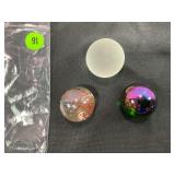 LOT OF 3 LARGE GLASS SHOOTER MARBLES -UP TO 1 1/2"