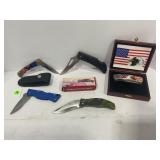 LOT OF 5 FOLDING POCKET KNIVES - USA EAGLE & MORE