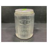 SELLERS GLASS TEA JAR WITH ORIGINAL LID - 4 5/8"