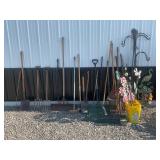 LARGE LOT OF SHEPPARD HOOKS, PEACOCK LAWN DECOR