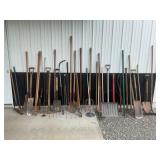 LARGE LOT OF ASSORTED HAND TOOLS - SHOVELS, PICKS