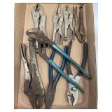 LOT OF VISE GRIPS AND ADJUSTABLE PLIERS