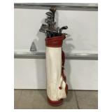 RAM GOLF BAG WITH LARGE SELECTION OF VINTAGE CLUBS