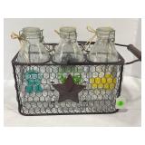 DECORATIVE MILK BOTTLE CARRIER WITH 3 - 1 QT MILK