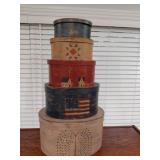 LOT OF 5 NESTING FOLK ART WOOD BOXES