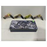 4 PC. FOLDING POCKET KNIFE SET WITH METAL CASE -