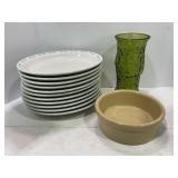 ROSEVILLE DOG CROCK FOOD BOWL, E.O. BRODY EMERALD