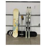ROSSIGNAL SNOW SKIS WITH POLES, SNOWBOARD AND