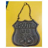 ROUTE 66 REPRODUCTION CAST IRON HANGING SIGN -
