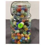 TIGHT SEAL 1 QT. MASON JAR FULL OF VINTAGE MARBLES