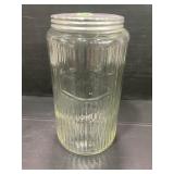 SELLERS GLASS COFFEE RIBBED JAR WITH ORIGINAL LID-
