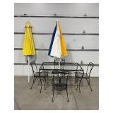 ANTIQUE WROUGHT IRON PATIO TABLE WITH 4 CHAIRS,