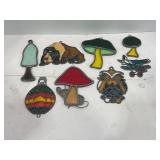 STAINED GLASS MUSHROOMS, DOGS, OWLS AND MORE