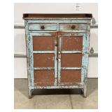 EARLY 1/4 SAWN OAK 6 TIN PIE SAFE W/2 DRAWERS -56"
