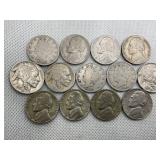 LOT OF 13 ASSORTED NICKELS - V NICKELS, BUFFALO &