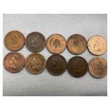 LOT OF 10 ASSORTED DATE INDIAN HEAD CENTS