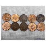 LOT OF 10 ASSORTED DATE INDIAN HEAD CENTS