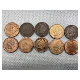 LOT OF 10 ASSORTED DATE INDIAN HEAD CENTS