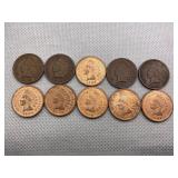 LOT OF 10 ASSORTED DATE INDIAN HEAD CENTS