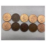LOT OF 10 ASSORTED DATE INDIAN HEAD CENTS