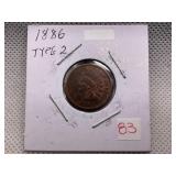 1886 TYPE 2 INDIAN HEAD CENT