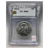 1962-D FRANKLIN HALF DOLLAR ICG-MS63